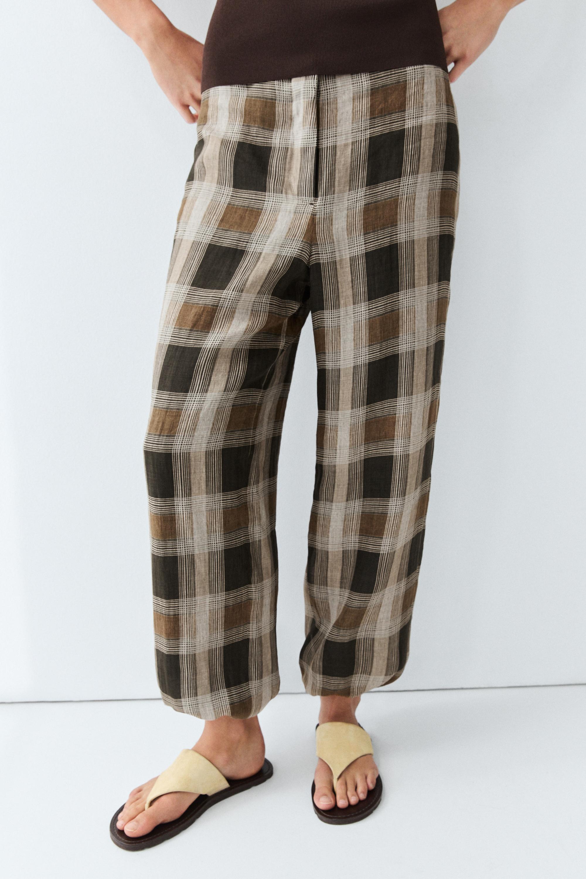 Pantalon bouffant imprimé à carreaux